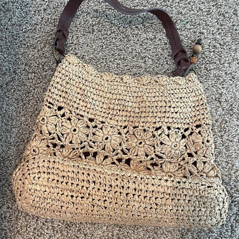Coldwater-creek Women's Tan and Cream Bag beaded flower design